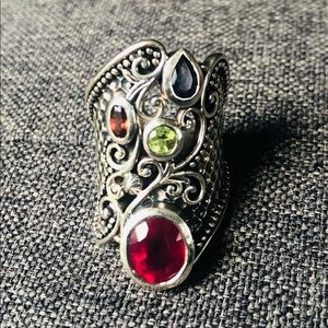 Artisan Crafted Ruby and multi gem ring